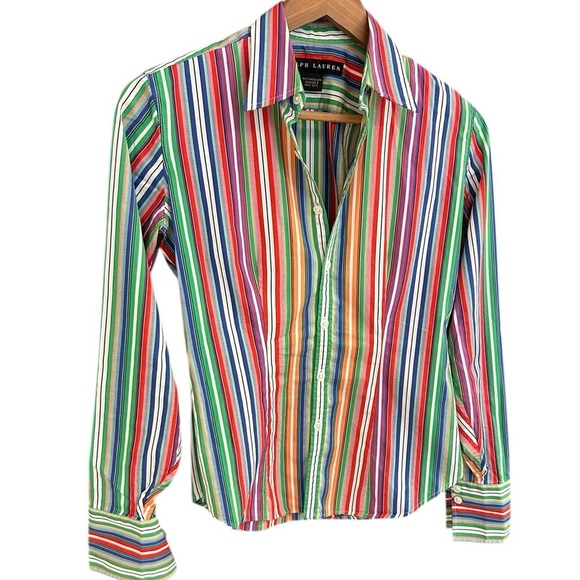 Ralph Lauren Black Label Tops - Ralph Lauren Black Label size 2 EUC Red and Green Striped Blouse